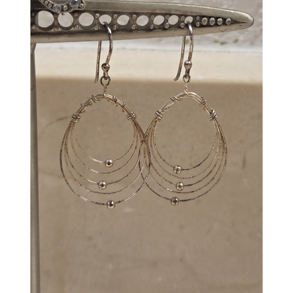 IBB THAILAND 925 STERLING SILVER MULTIPLE SATELLITE DANGLE EARRINGS‎ 1.5"